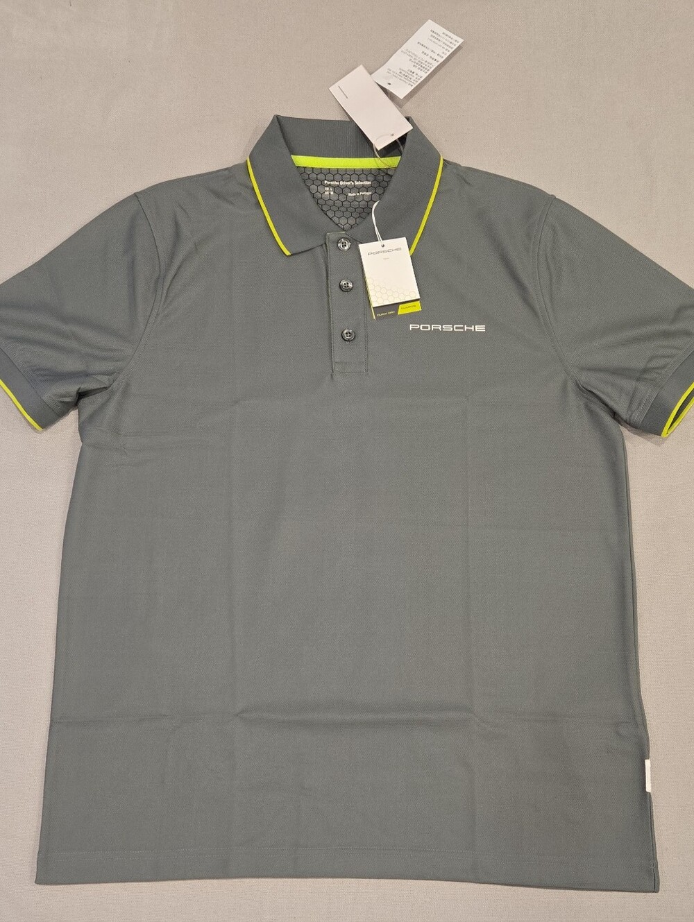 NEW Porsche Driver's Selection Sports Collection Men Size Medium Gray Neon Polo